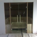 Sauna Glastüren Holzgriff Rollenschnapper Edelstahl Glastürbänder Sylt (1)