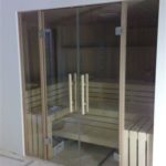 Sauna Glastüren Holzgriff Rollenschnapper Edelstahl Glastürbänder Sylt (2)